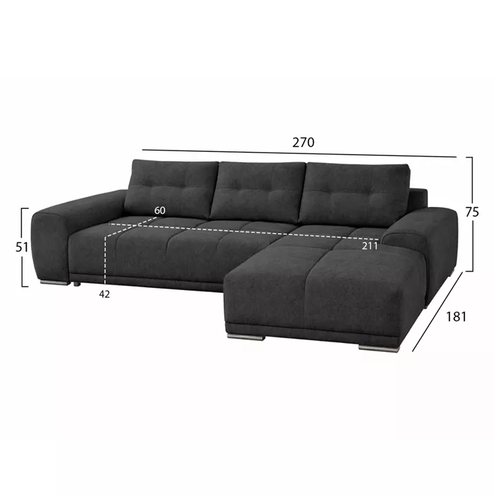 RIGHT CORNER SOFABED COMFYRA HM3336.01R GREY FABRIC 270x181x75Hcm.