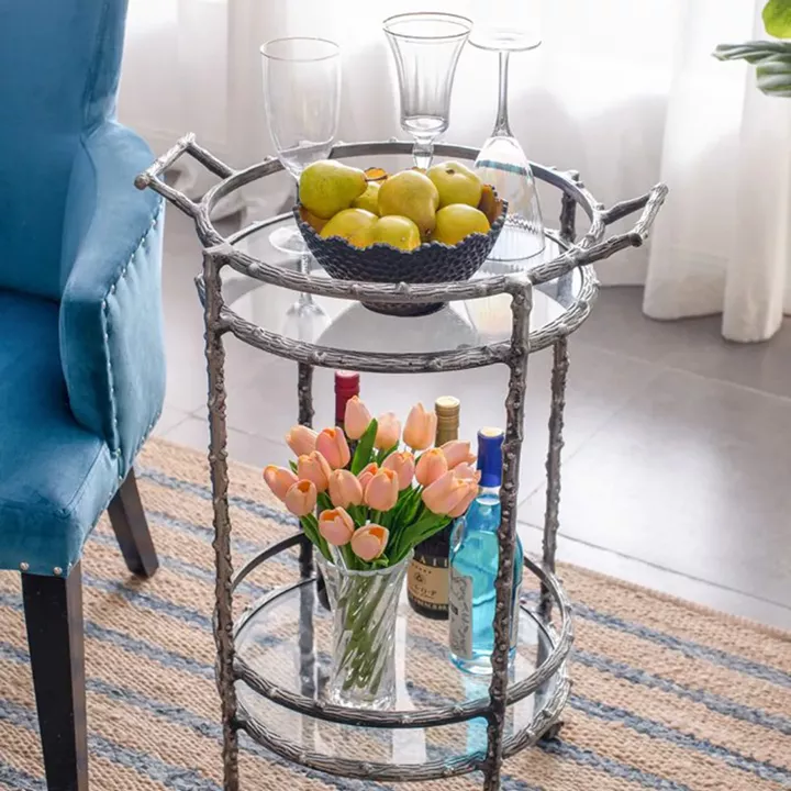 Artekko Cart Twig Ασημί Μεταλλικό Βοηθητικό Τρόλεϊ Μπαρ με 2 Επίπεδα (41x51x76)cm