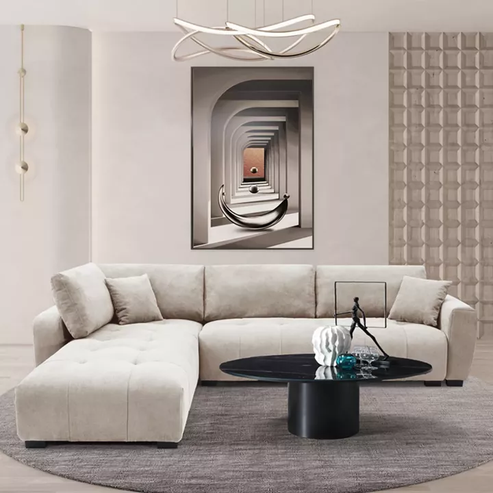 Γωνιακός καναπές Gianco pakoworld αναστρέψιμος ύφασμα μπεζ 298x208x85εκ