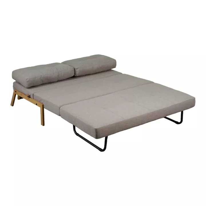 Καναπές 2θέσιος-κρεβάτι Fancy pakoworld ύφασμα σε μπεζ απόχρωση με φυσικό πόδι 150x92x77εκ