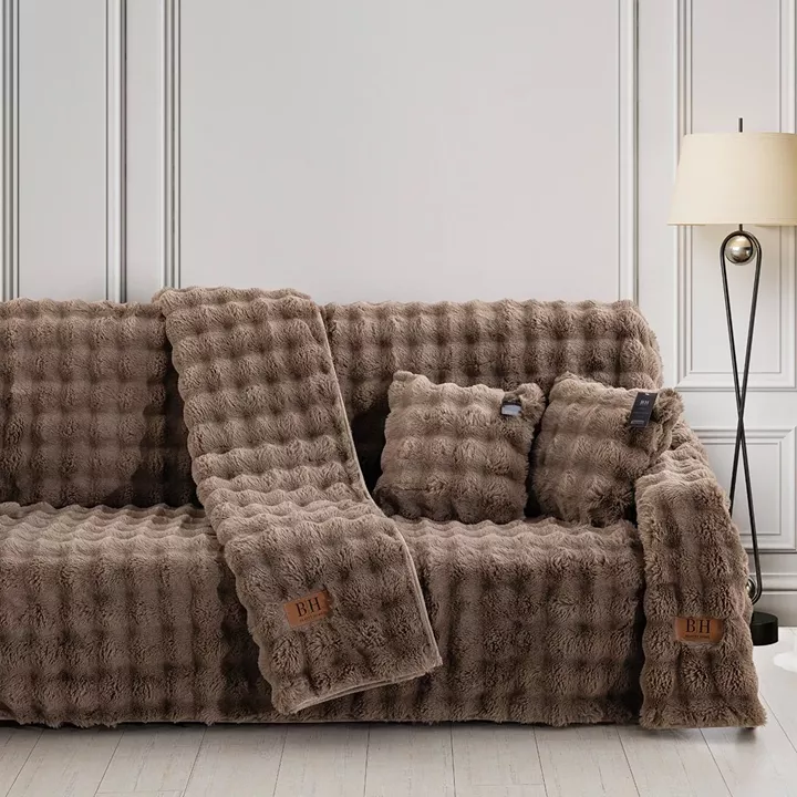 Beauty Home Γούνινο ριχτάρι Τριθέσιο Art 8722 180x300 Μόκα