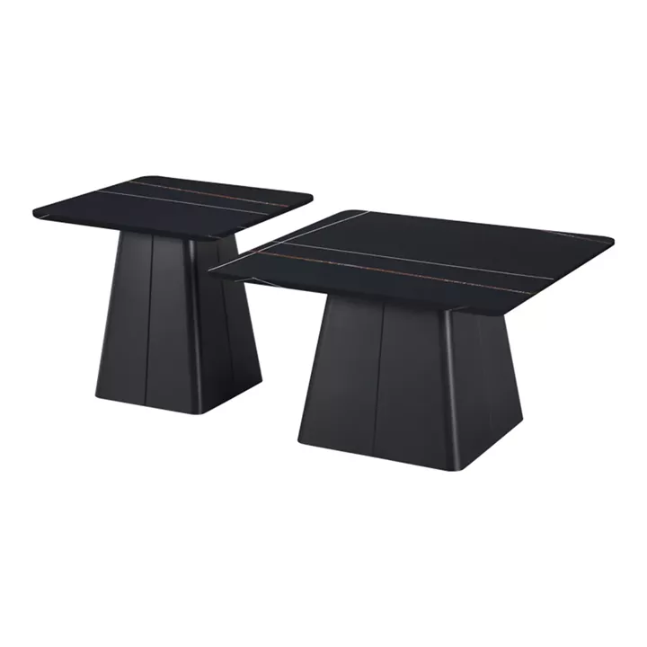 Τραπέζια σαλονιού Square pakoworld σετ 2 τεμ μέταλλο-sintered stone σε μαύρο μαρμάρου