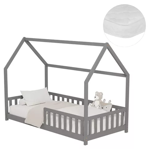 ΚΡΕΒΑΤΙ ΠΑΙΔΙΚΟ ΜΕ ΣΤΡΩΜΑ PHYLLIS HM21304.02 ΞΥΛΟ ΠΕΥΚΟΥ ΣΕ ΓΚΡΙ--ΣΤΡΩΜΑ 90x190εκ