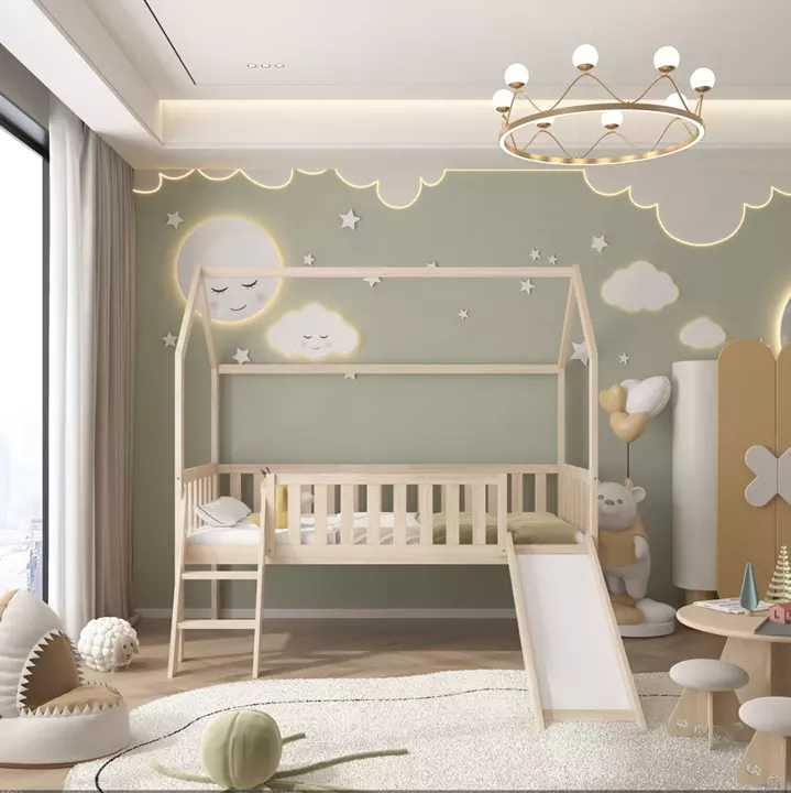 BED WITH SLIDE PHYLLIS HM21310 PINE WOOD IN NATURAL--WITH MATTRESS 90x190cm