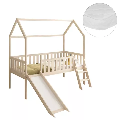 BED WITH SLIDE PHYLLIS HM21310 PINE WOOD IN NATURAL--WITH MATTRESS 90x190cm