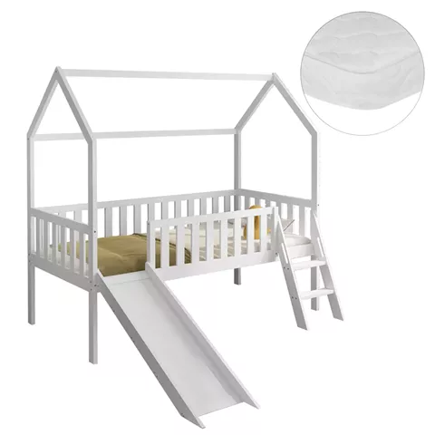 BED WITH SLIDE PHYLLIS HM21310.01 PINE WOOD IN WHITE--WITH MATTRESS 90x190cm