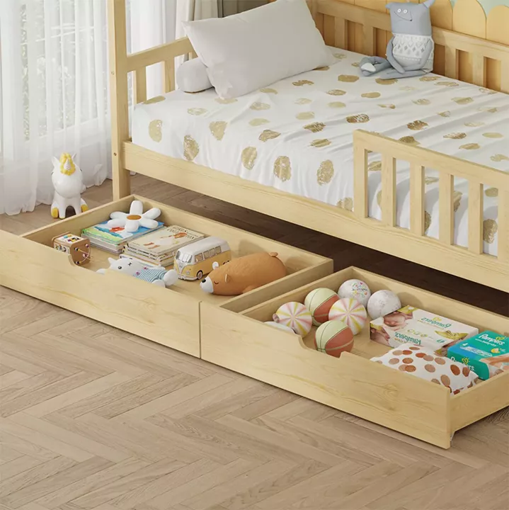BED WITH DRAWERS PHYLLIS HM21324 PINE WOOD IN NATURAL WOOD COLOR--WITH MATTRESS 90x190cm