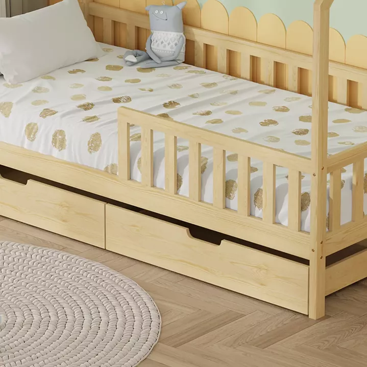 BED WITH DRAWERS PHYLLIS HM21324 PINE WOOD IN NATURAL WOOD COLOR--WITH MATTRESS 90x190cm