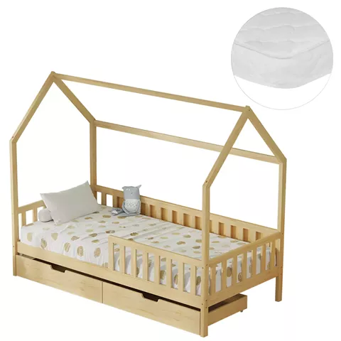 BED WITH DRAWERS PHYLLIS HM21324 PINE WOOD IN NATURAL WOOD COLOR--WITH MATTRESS 90x190cm