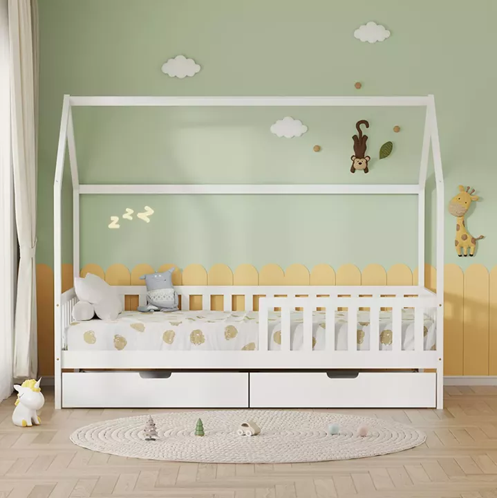 BED WITH DRAWERS PHYLLIS HM21324.01 PINE WOOD IN WHITE--WITH MATTRESS 90x190cm