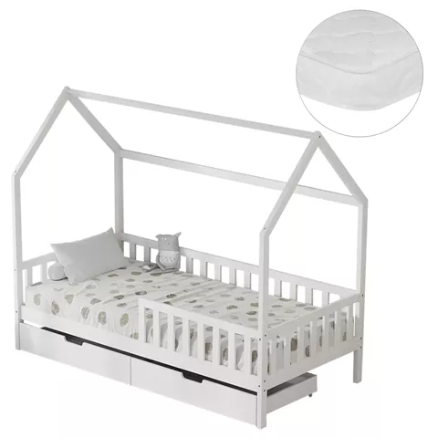 BED WITH DRAWERS PHYLLIS HM21324.01 PINE WOOD IN WHITE--WITH MATTRESS 90x190cm