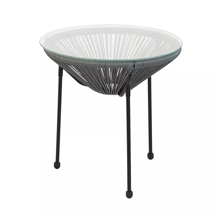 ACAPULCO Τραπεζάκι Μέταλλο Βαφή Μαύρο, Plastic Rattan Γκρι