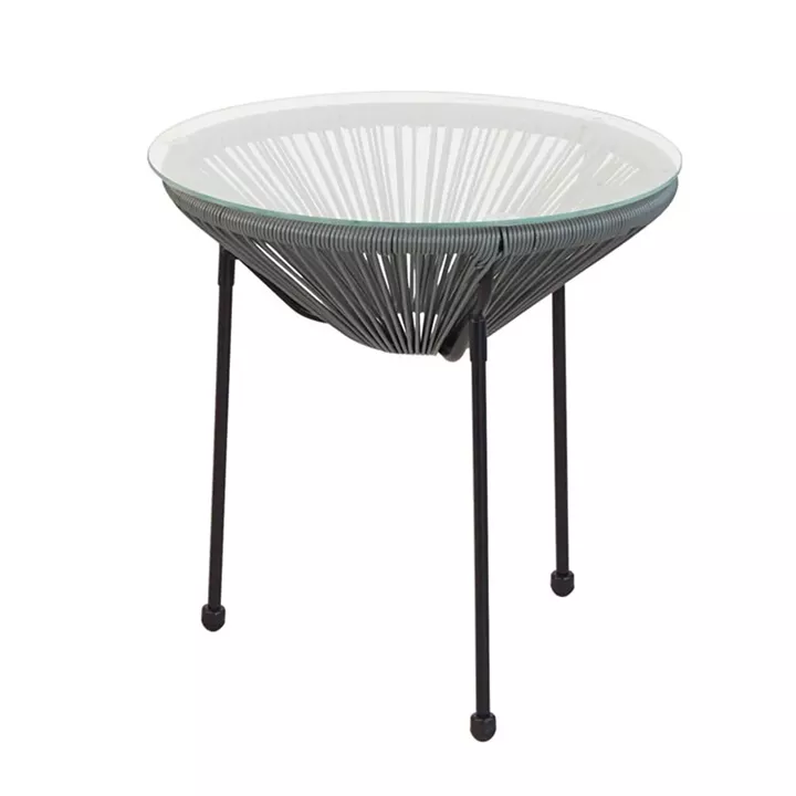 ACAPULCO Τραπεζάκι Μέταλλο Βαφή Μαύρο, Plastic Rattan Γκρι