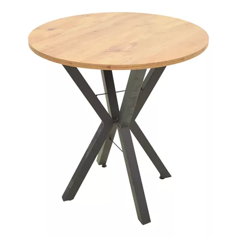 Τραπέζι Rogue pakoworld φυσική απόχρωση με μαύρα μεταλλικά πόδια Φ70x72εκ