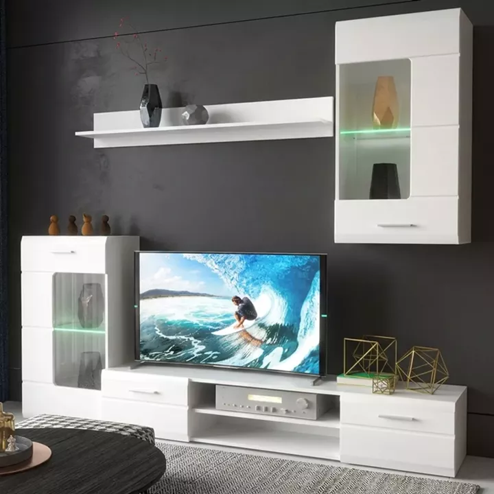 Σύνθετο σαλονιού Saleto pakoworld λευκό 230.2x39.6x202.4εκ