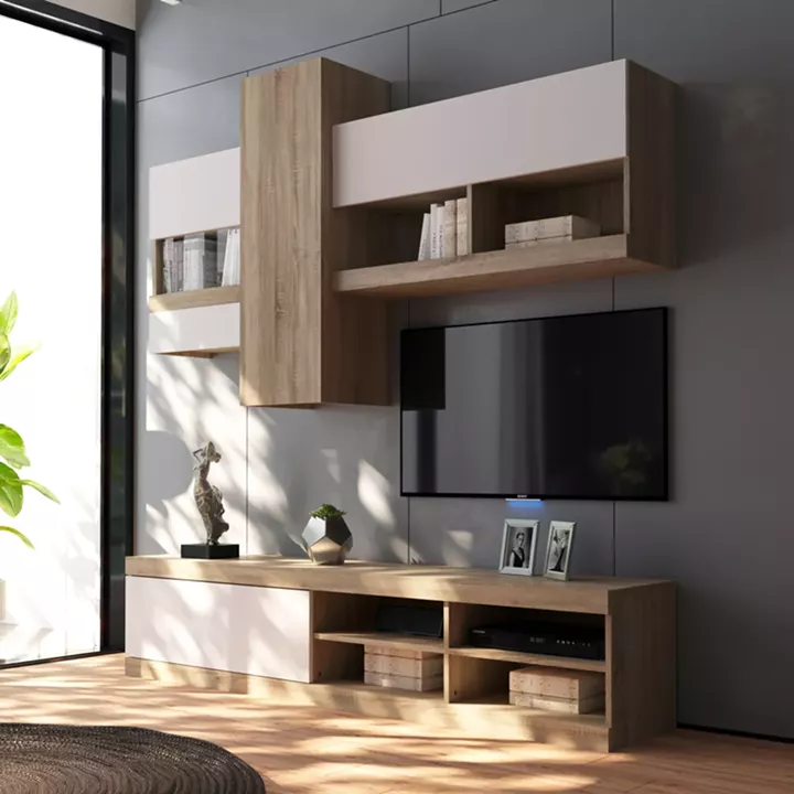 Σύνθετο σαλονιού Torania pakoworld sonoma-λευκό 185x37x145εκ