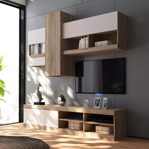 Σύνθετο σαλονιού Torania pakoworld sonoma-λευκό 185x37x145εκ