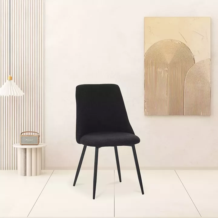 Καρέκλα Giselle pakoworld μπουκλέ ύφασμα σε μαύρη απόχρωση 49x53x82εκ