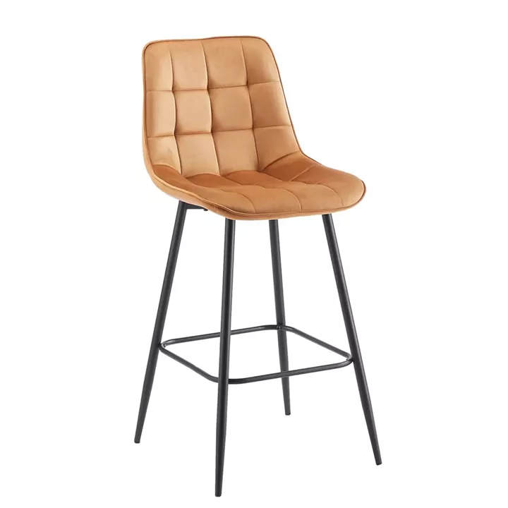 MYRIAM Σκαμπό BAR, Μέταλλο Βαφή Μαύρο, Ύφασμα Velure Camel