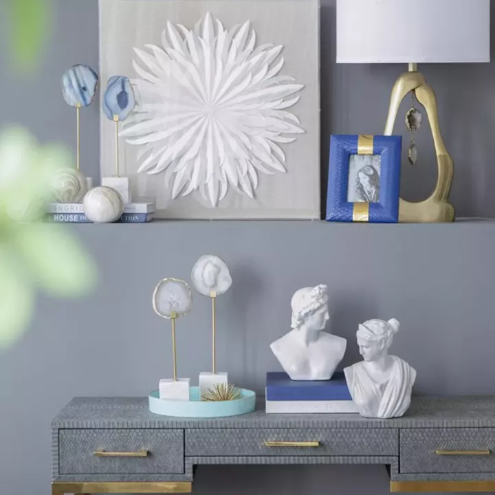 Artekko Agate Επιτραπέζια Διακοσμητικά με Μπλε Αχάτη σε Μαρμάρινη Βάση (10x6.5x36)cm 2pcs