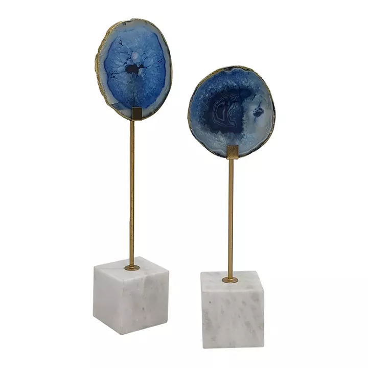 Artekko Agate Επιτραπέζια Διακοσμητικά με Μπλε Αχάτη σε Μαρμάρινη Βάση (10x6.5x36)cm 2pcs