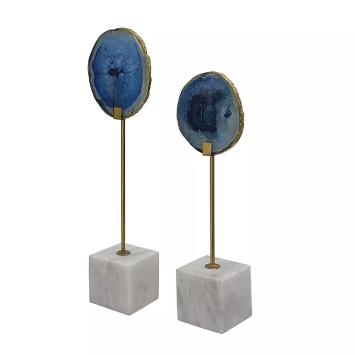 Artekko Agate Επιτραπέζια Διακοσμητικά με Μπλε Αχάτη σε Μαρμάρινη Βάση (10x6.5x36)cm 2pcs