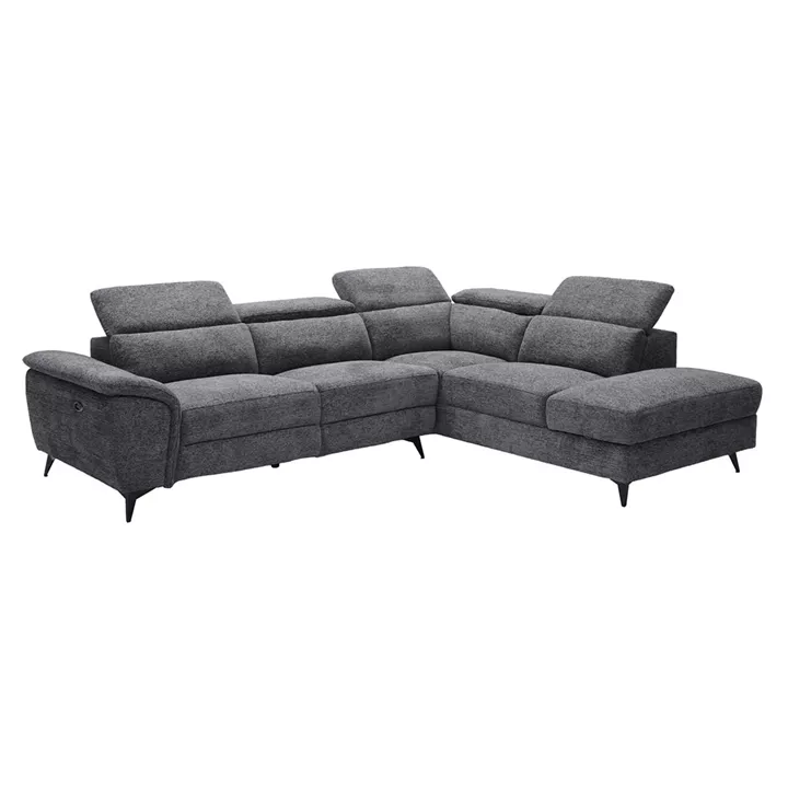 ROMEO Καναπές-Relax, Αριστερή Γωνία,Ύφασμα Γκρι, Αποθ.χώρος, Μία θέση με ηλεκτρική ανάκληση