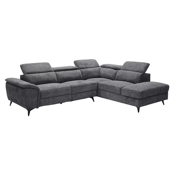 ROMEO Καναπές-Relax, Αριστερή Γωνία,Ύφασμα Γκρι, Αποθ.χώρος, Μία θέση με ηλεκτρική ανάκληση