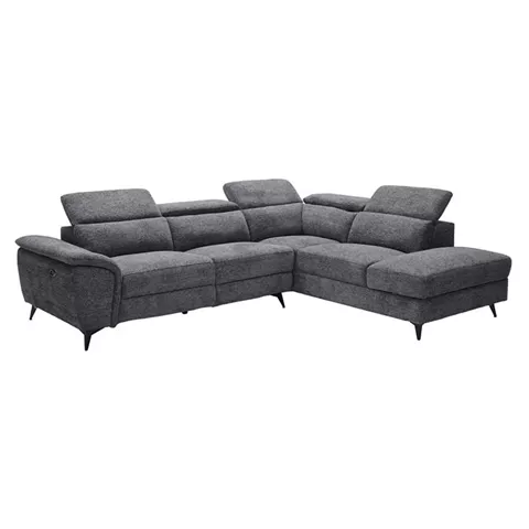 ROMEO Καναπές-Relax, Αριστερή Γωνία,Ύφασμα Γκρι, Αποθ.χώρος, Μία θέση με ηλεκτρική ανάκληση