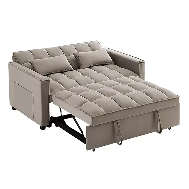 TEMPO Καναπές - Κρεβάτι, Με ανάκλιση πλάτης, Ύφασμα Velure Μπεζ