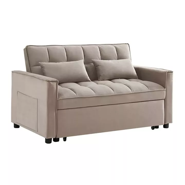 TEMPO Καναπές - Κρεβάτι, Με ανάκλιση πλάτης, Ύφασμα Velure Μπεζ