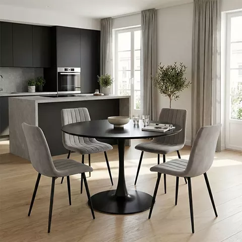 Τραπεζαρία Balou-Noor pakoworld σετ 5τεμ MDF μαύρο-γκρι Φ120x73εκ