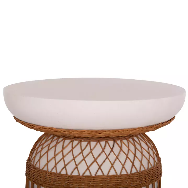 ΒΟΗΘΗΤΙΚΟ ΤΡΑΠΕΖΙ PRILEP HM18159.02 FIBER CEMENT ΛΕΥΚΟ & RATTAN--Φ60x76,5Υεκ