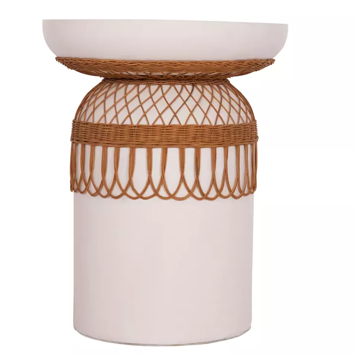 ΒΟΗΘΗΤΙΚΟ ΤΡΑΠΕΖΙ PRILEP HM18159.02 FIBER CEMENT ΛΕΥΚΟ & RATTAN--Φ60x76,5Υεκ