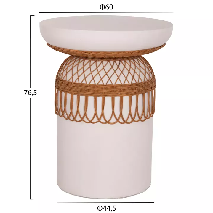 ΒΟΗΘΗΤΙΚΟ ΤΡΑΠΕΖΙ PRILEP HM18159.02 FIBER CEMENT ΛΕΥΚΟ & RATTAN--Φ60x76,5Υεκ