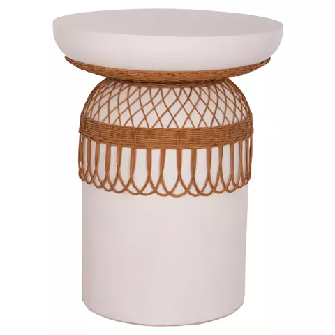 ΒΟΗΘΗΤΙΚΟ ΤΡΑΠΕΖΙ PRILEP HM18159.02 FIBER CEMENT ΛΕΥΚΟ & RATTAN--Φ60x76,5Υεκ