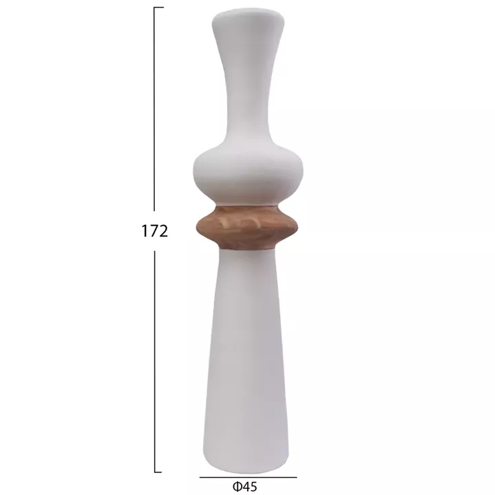 DECORATIVE FLOOR VASE NEBULA HM4660.02L FIBER CEMENT IN WHITE--TEAK WOOD Φ45x172Hcm.