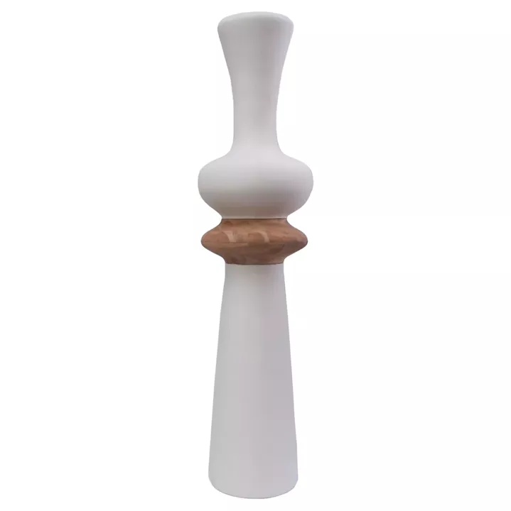DECORATIVE FLOOR VASE NEBULA HM4660.02L FIBER CEMENT IN WHITE--TEAK WOOD Φ45x172Hcm.