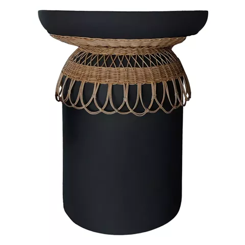 ΒΟΗΘΗΤΙΚΟ ΤΡΑΠΕΖΙ PRILEP HM18159.01 FIBER CEMENT ΜΑΥΡΟ & RATTAN--Φ60x76,5Υεκ