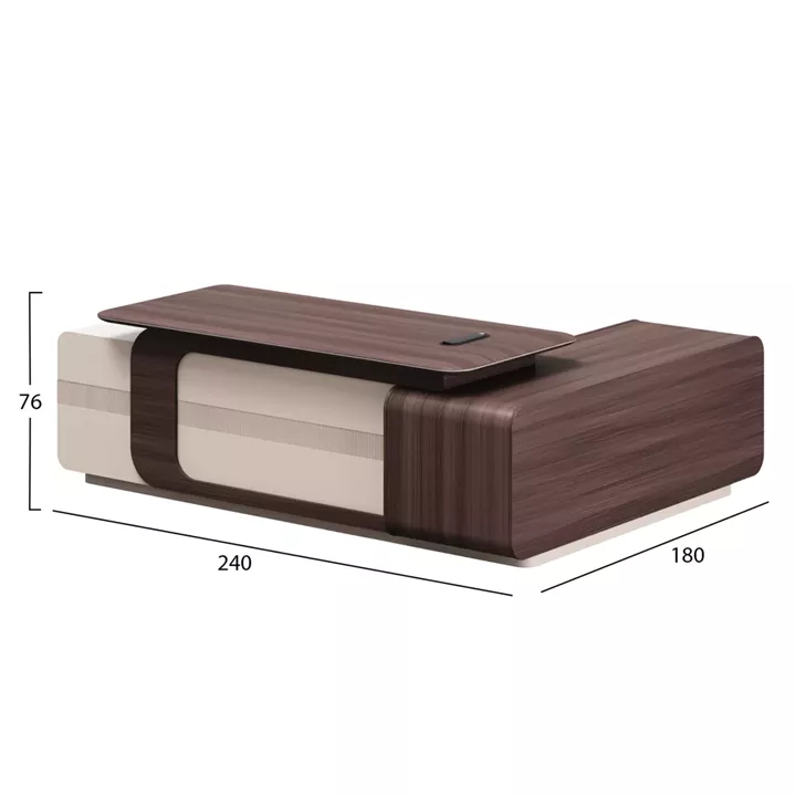 LEFT CORNER OFFICE DESK SERIES PRESIDENT HM2146L MELAMINE IN WALNUT-BEIGE 240x180x76Hcm