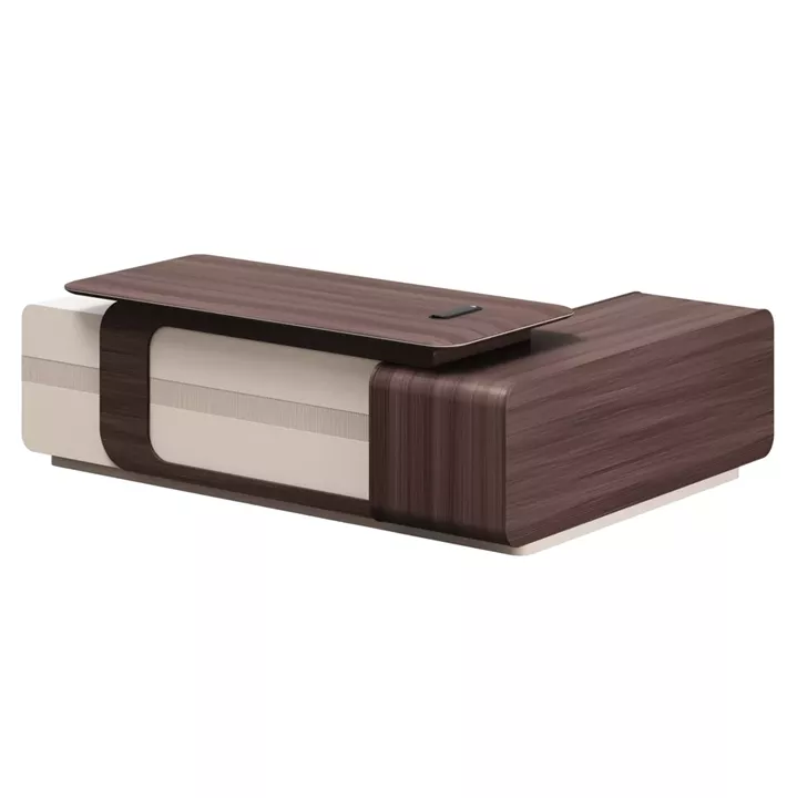LEFT CORNER OFFICE DESK SERIES PRESIDENT HM2146L MELAMINE IN WALNUT-BEIGE 240x180x76Hcm