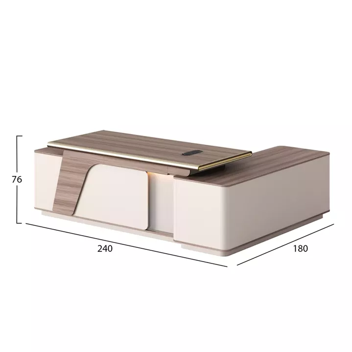 LEFT CORNER OFFICE DESK SUPERON HM2136L MELAMINE IN NATURAL-BEIGE--LED LIGHTING 240x180x76Hcm