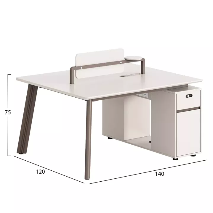 2-SEAT WORKSTATION DESK NEWLINE HM18276 MELAMINE IN CREAM WHITE--ALUMINUM LEGS 140x120x75Hcm.
