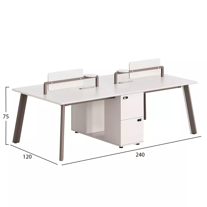 4-SEAT WORKSTATION DESK NEWLINE HM18277 MELAMINE IN CREAM WHITE--ALUMINUM LEGS 240x120x75Hcm.