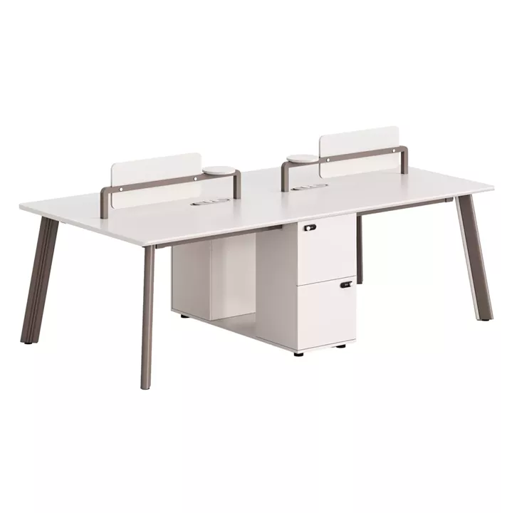 4-SEAT WORKSTATION DESK NEWLINE HM18277 MELAMINE IN CREAM WHITE--ALUMINUM LEGS 240x120x75Hcm.