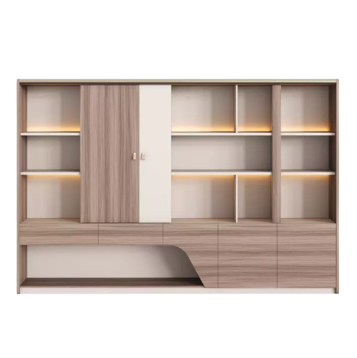 ΒΙΒΛΙΟΘΗΚΗ ΣΕΙΡΑ SUPERON HM2141 ΜΕΛΑΜΙΝΗ ΜΠΕΖ & ΦΥΣΙΚΟ--LED ΦΩΤΙΣΜΟΣ 300x40x200Υεκ