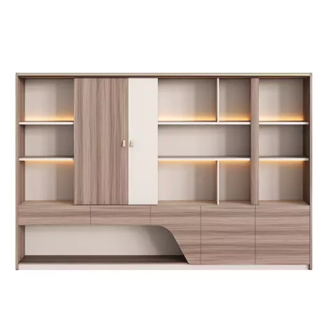 ΒΙΒΛΙΟΘΗΚΗ ΣΕΙΡΑ SUPERON HM2141 ΜΕΛΑΜΙΝΗ ΜΠΕΖ & ΦΥΣΙΚΟ--LED ΦΩΤΙΣΜΟΣ 300x40x200Υεκ