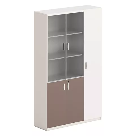 ΒΙΒΛΙΟΘΗΚΗ/ΝΤΟΥΛΑΠΙ NEWLINE HM18280 ΜΕΛΑΜΙΝΗ ΛΕΥΚΗ-ΑΝΟΙΧΤΟ ΚΑΦΕ--ΓΥΑΛΙ 120x40x200Υεκ