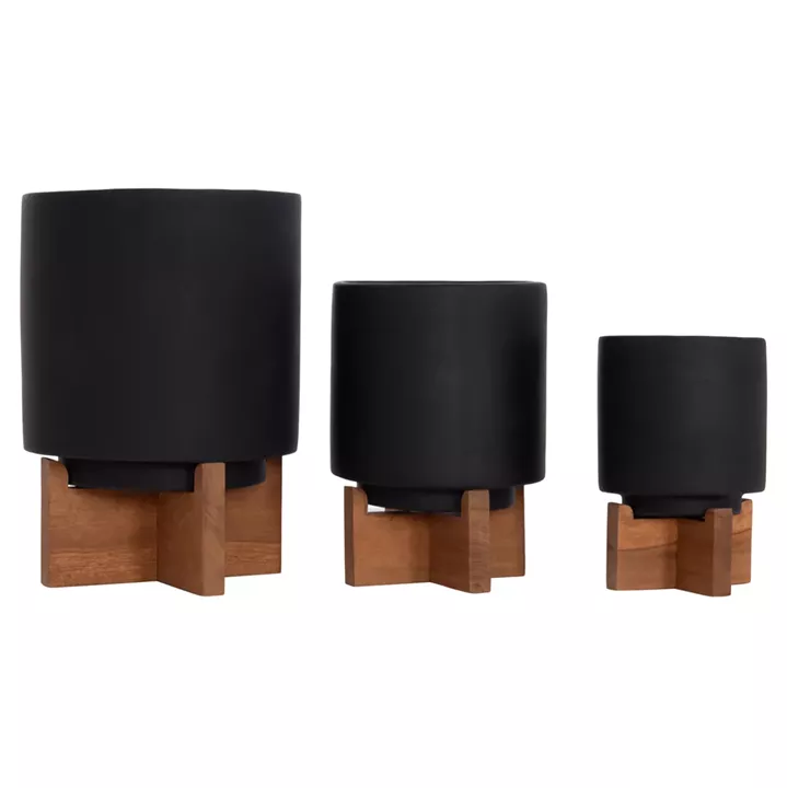 ΣΕΤ 3 ΓΛΑΣΤΡΕΣ ΜΕ TEAK ΒΑΣΕΙΣ TANTI HM4685.01 FIBER CEMENT ΣΕ ΜΑΥΡΟ ΧΡΩΜΑ