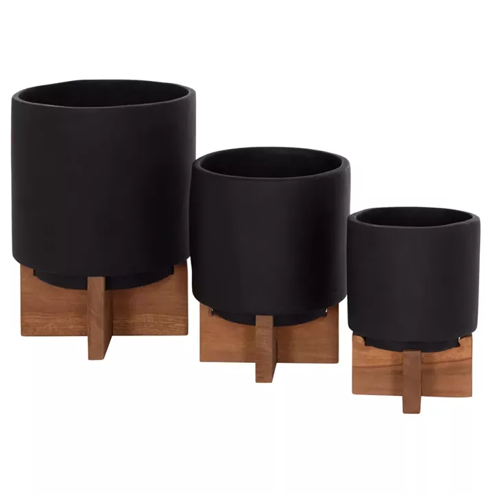 ΣΕΤ 3 ΓΛΑΣΤΡΕΣ ΜΕ TEAK ΒΑΣΕΙΣ TANTI HM4685.01 FIBER CEMENT ΣΕ ΜΑΥΡΟ ΧΡΩΜΑ